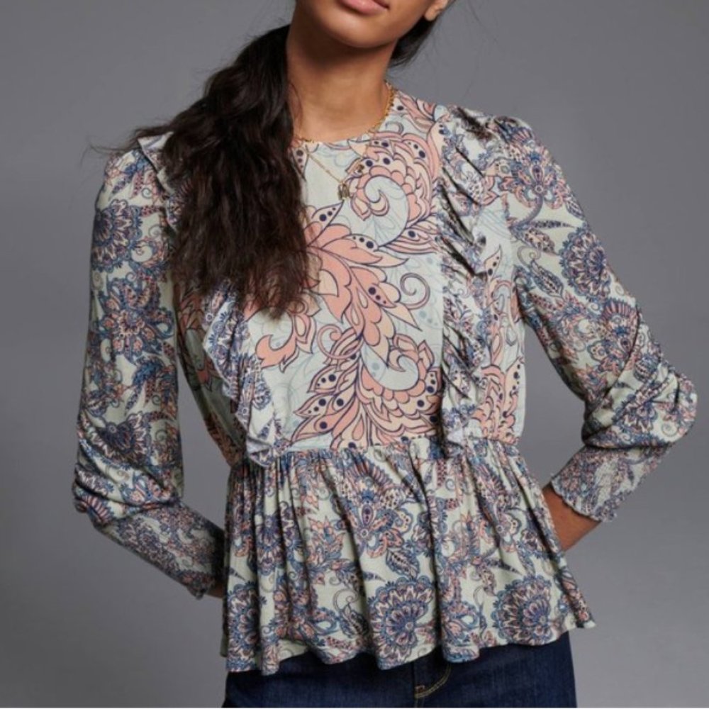 NWT Anthropologie Moira Ruffled Peplum Top